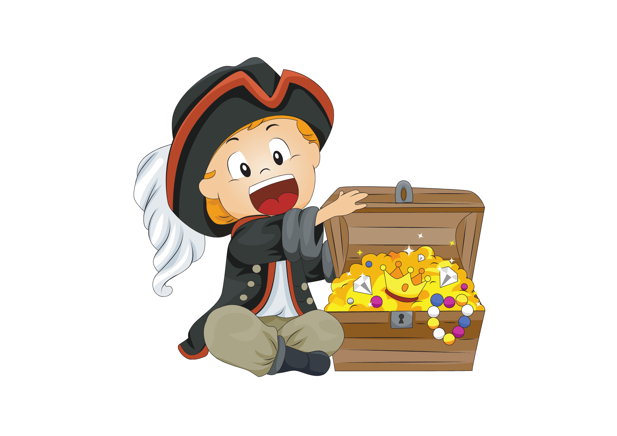 Petit pirate avec un coffre aux trésors